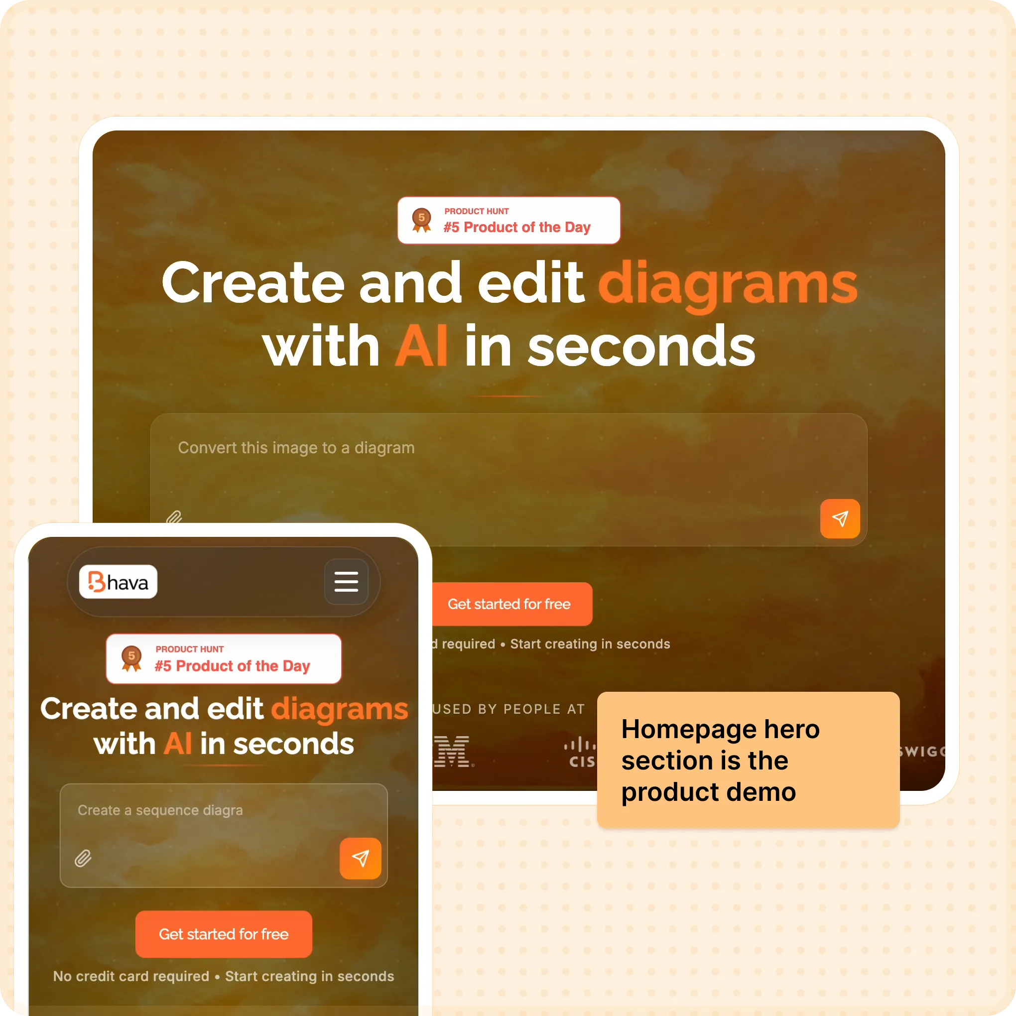 Bhava homepage with guided prompt examples