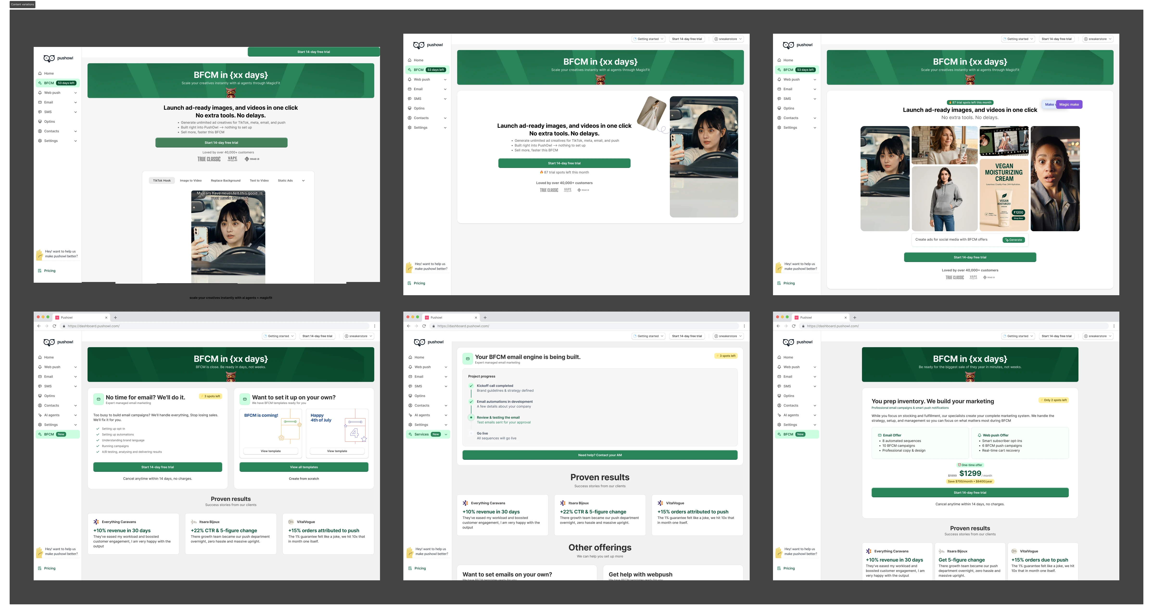 Three different content approaches tested