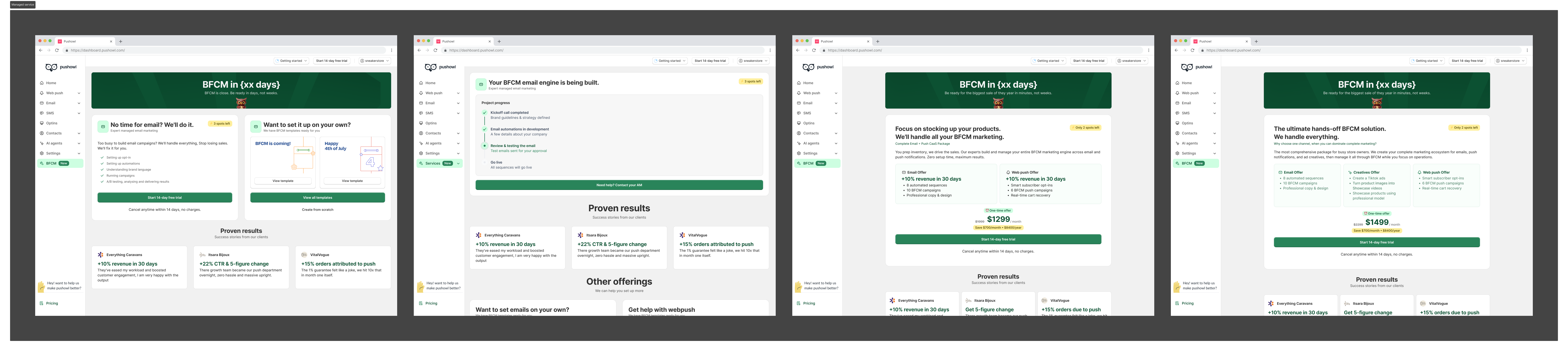 Managed setup service interface with capacity indicator